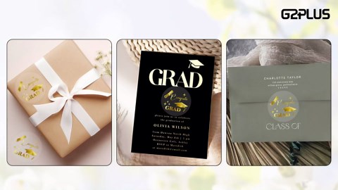 G2PLUS Graduation Stickers 2026, 120PCS Congrats Grad Stickers, 1.6in Gold Foil Graduation Cap Sticker, Transparent Envelope Seal Sticker for Grad Invitation and Grad Party Favors