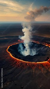 Volcano erupts, spewing fire and smoke, heating up the landscape Hot springs bubble amidst geysers in the countryside, creating a natural spectacle under the cloudy sky Yellowstone and Hawaii inspire