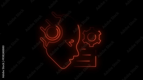 Neon AI Process Management, Glowing Gear Symbol for Automation, Futuristic AI Automation Control, Cyber Brain with Process Icon, AI-Powered Workflow Optimization