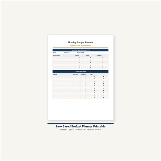 Zero Based Budget Planner Printable | Monthly Budget Worksheet (digital Download) - Etsy