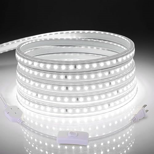tlinkosta LED Strip Lights, 240 LEDs, 6500K Cool White, Waterproof Indoor & Outdoor Rope Lights for Room, Garde