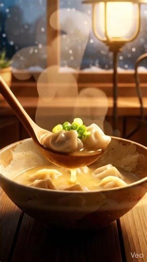 Homemade dumpling soup in a peaceful little world 🥟☁️