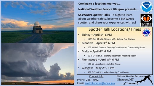 3.6K views · 22 reactions | Severe Weather season is almost here, so come join us for a Skywarn Spotter Talk! | US National Weather Service Glasgow Montana | Facebook