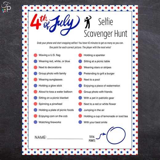 4th of July Selfie Scavenger Hunt - No Prep Printable Phone Party Game - Etsy
