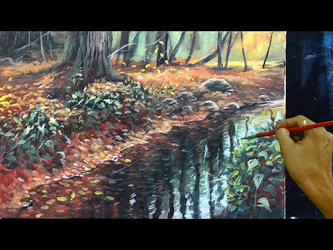 How to Paint a Creek / Basic Acrylic Landscape Painting Tutorial
