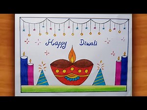 Easy Diwali Poster Drawing | Happy Diwali Drawing for Beginners | Diya & Candle Drawing Step by Step