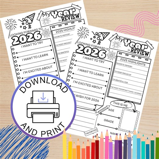 Year in Review Coloring Sheet | Printable Reflection Worksheet | PDF Download | Kids & Teens - Etsy