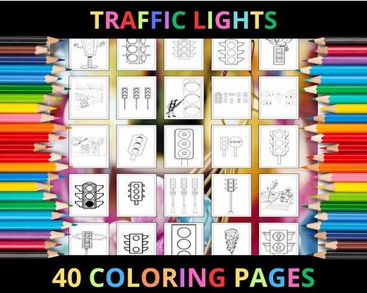 Printable Traffic Lights Coloring Pages for Kids and Adults | 40 Pages | Instant Digital Download | PDF | Printable Cute Coloring Sheets - Etsy UK