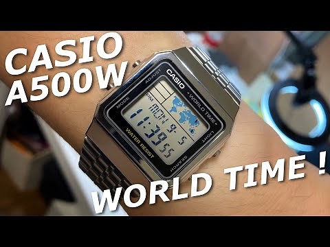 チープカシオA500Wワールドタイム！世界地図を備えたCASIOの全世界対応スゴイカッコイイ腕時計！ヴィンテージルックの謎未来時計にシビレる！CASIO A500W world time watch