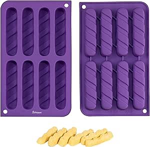 Bakerpan Silicone Biscotti Pan, Lady Finger Cookie and Chocolate Mold, 8 Cavities - Set of 2