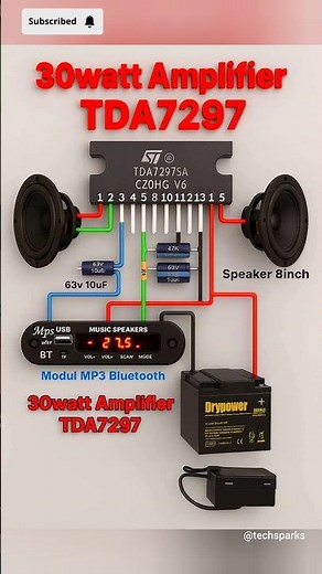 DIY 30W TDA7297 Amplifier With Bluetooth MP3 Module | Powerful Bass Audio Amplifier Circuit