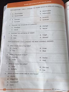 WORD AND STRUCTURE KNOWLEDGEFOR QUESTIONS 1 AND 2, CHOOSE THE... | Filo