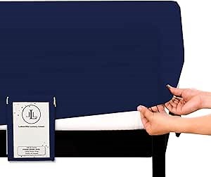 400 Thread Count 100% Cotton Fitted Sheet Twin XL 15 Inch Deep Pocket Long Staple Cotton 1 Fitted Sheet Only Navy Blue Solid Sateen Weave Soft Breathable Elastic All Around The Mattress