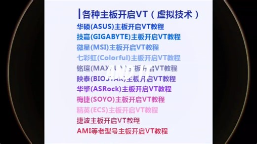 各种主板开启VT（虚拟技术）教程