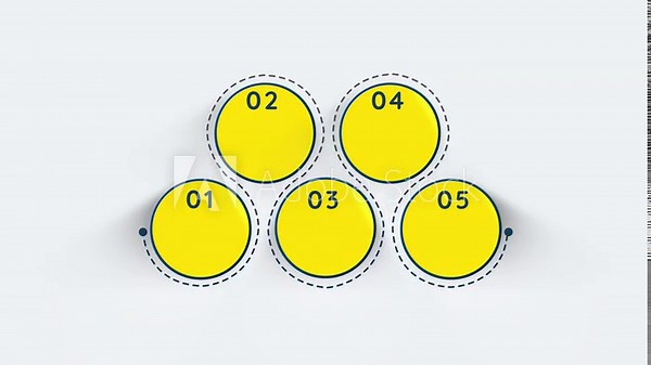 Financial data yellow circle infographic 5 steps template animation. Sequence options 4K video. Animated blank diagram visualization. Process layout empty design