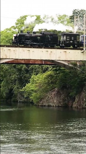 4Kshorts 東武鉄道「SL大樹1号」混色客車編成 新緑の鬼怒川橋梁！ Tobu-Railway Steam locomotive C11-325 passing Kinugawa-bridge