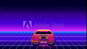 Retro 80s sci-fi futuristic style background. Vector retro futuristic synth wave illustration in 1980s posters style. Retro Nostalgic new wave vaporwave cyberpunk artwork with vibrant neon colors.