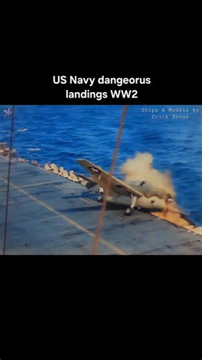 Landing on a World War II aircraft carrier was exceptionally difficult because pilots had to land a fast-moving, heavy aircraft onto a small, moving platform (roughly 500 feet). The straight-deck design left no room for error, forcing pilots to catch one of four arrestor cables with a tailhook. Pilots had to perform a controlled crash, facing intense, rapid deceleration from flying speed to zero in seconds. #reel #video #skills #heroes #navy | Ships & Models by Erick Navas