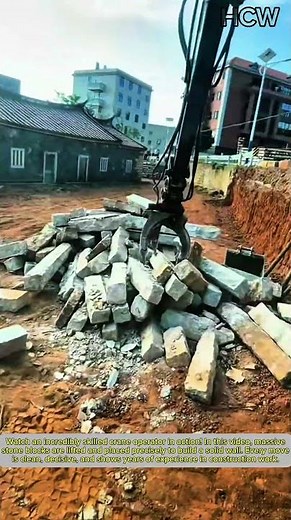 Master Crane Operator: Precise Stone Lifting & Wall Building Skills.