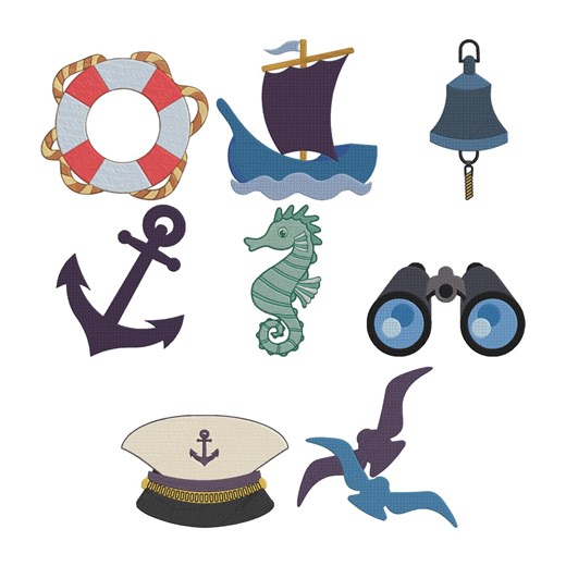 Nautical Marine Element Embroidery Design Bundle, Anchor Sailboat Seahorse Machine Embroidery File, Instant Download, 7 Size - Etsy