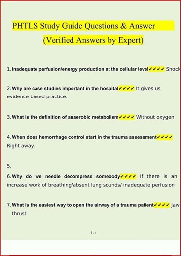 Phtls Study Guide Questions And Answers 100 Verified Answersupdate video