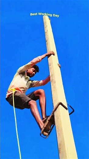 The process of lifting a worker onto a concrete support using climbing claws