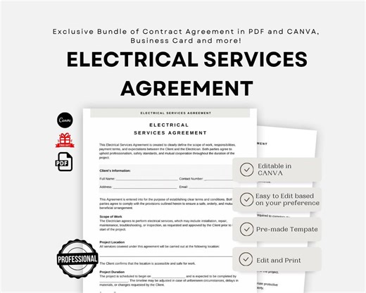 Electrician Service Contract Template, Printable Commercial & Residential Electrical Maintenance Contract, Electrician Service Agreement - Etsy