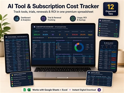 AI Business Expense Tracker, Saas Cost Dashboard & Software Subscription Manager for Google Sheets Excel - Etsy