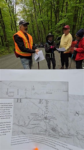 Sunday's Flash Hike took us on the Monterey section of the Knox Trail from Beartown Mountain Road with Rob Hoogs of the Monterey Historical Society and the Three Toms; Ragusa, Barenski and Hoffman. Rob taught the history of the 1765 road from Albany to Boston through Great Barrington, and The Greenwoods (Tyringham-Monterey, Otis & Blandford) on the probable Route used by Col. Henry Knox and his "Noble Train of Artillery" from Albany to Boston in Jan. 1776. Stops included Chadwick's Tavern and ol