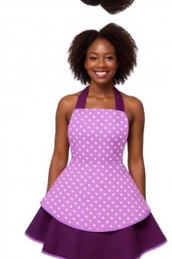 Lilac Polka Dot Retro Linen Apron | Vintage Hostess Apron with Full Skirt & Double Layers #fashion