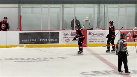 1st goal of the night scored by Alex Arsenault of the Elsipogtog Hawks. Score is 1-0 for Elsipogtog. | The Unofficial Beausejour Senior Hockey League Podcast