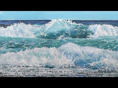 Sea drawing, acrylic painting, oil painting, landscape, sea scenery, wave drawing, drawing J