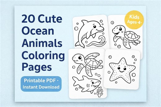 20 Cute Ocean Animals Coloring Pages for Kids | Printable Sea Life Coloring Book | Printable Coloring PDF | Sea Life Activity - Etsy
