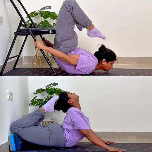 King Cobra Pose with Yoga Blocks | Supported Chin Stand with Chair | Raja Bhujangasana Practice