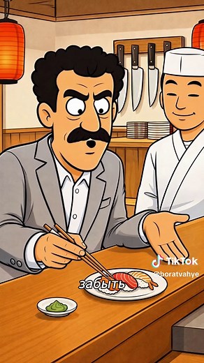 When Borat Sagdiyev visited Japan, he discovered a world completely different from anything he had seen before. The streets were so clean that Borat was afraid to even step on the asphalt, worried he might somehow dirty it. Everyone he met kept bowing politely. At one point he asked a police officer for directions, and the situation turned into a ten-minute bowing contest. Neither of them wanted to stop first. Then Borat tried traditional Japanese food. In a small restaurant he was served Sushi