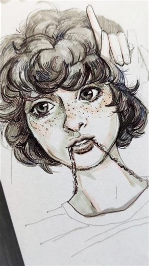 💚 Finn Wolfhard portrait fanart Stranger Things actor Semi-realistic stylized face sketch Speedpaint