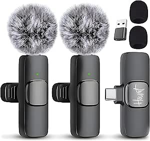 Wireless Microphone for iPhone 15 USB-C Compatible with Samsung s24 & iPhone 15 Series - Wireless Lavalier Microphone for Android - USB C Microphone for Video Recording and Tiktok (2 in 1)