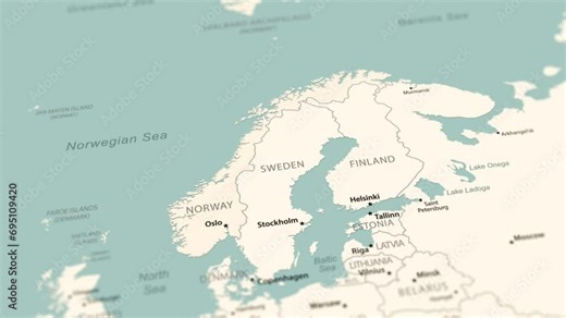 Norway on the world map. Smooth map rotation. 4K animation.