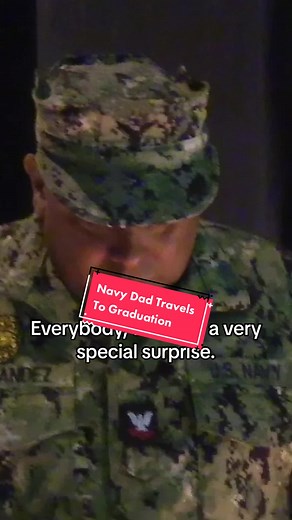 Watch as this new grad is surprised by her Naval Officer dad, who just traveled over 30 hours from overseas to watch her get her masters degree. 🥺 #militarytiktok #militaryhomecoming #militarydad #navy #navalofficer #navydad #goodnews