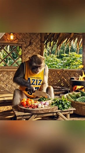 “Who said monkeys don’t know how to cook? 😋🌿” #monkey #cooking | Aziz