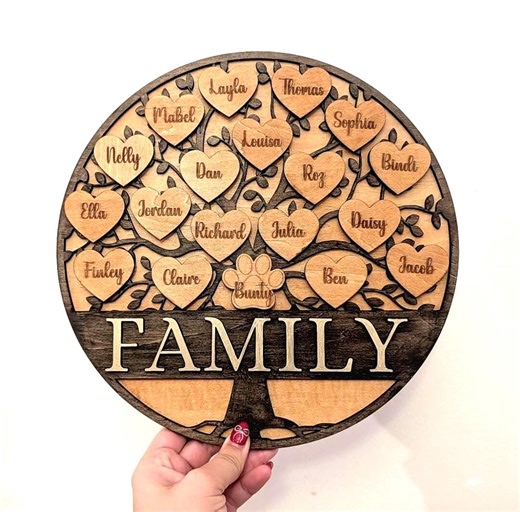 Personalised Wooden Family Tree Sign Custom Family Name Plaque Family Wall Decor Gift up to 19 Names - Etsy