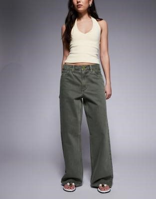 River Island relaxed straight leg jean in khaki | ASOS