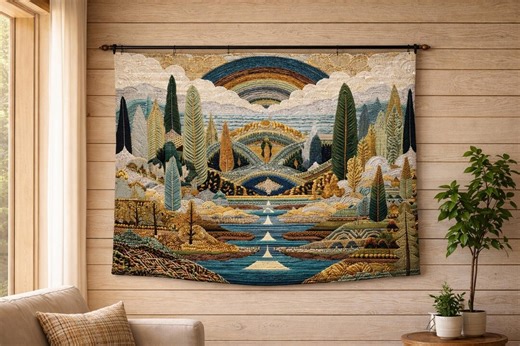 Rainbow River Valley Woven Tapestry Wall Hanging - Boho Tribal Art | Heritage Inspired Decor - Etsy