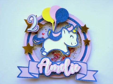 Unicorn birthday cake topper with shaker | 3D cake topper