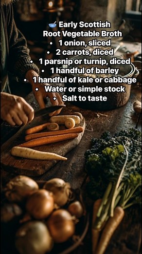 If you grew up in a Scottish, Irish, Viking, or Celtic family… this broth is in your blood. 🥣✨ Simple ingredients. Ancient flavors. The kind of warm, earthy meal your ancestors would’ve made over a fire after a long, cold day. 🥣 Early Scottish Root Vegetable Broth Ingredients: • 1 onion, sliced • 2 carrots, diced • 1 parsnip or turnip • 1 handful of barley • 1 handful of kale or cabbage • Water or simple stock • Salt to taste Instructions: Add the onion, carrots, turnip/parsnip, barley, and gr
