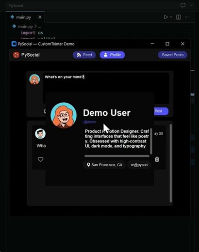 Social Media App With CustomTkinter Python #customtkinter #tkintertutorial #coding #shorts #windows