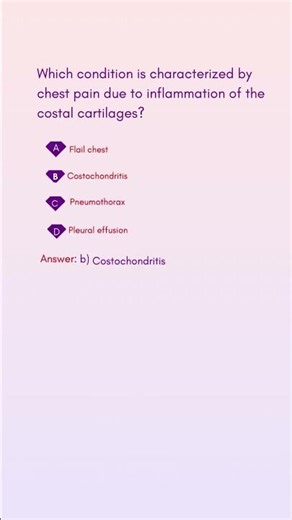 Which condition is characterized by chest pain due to inflammation of the costal cartilages #biology