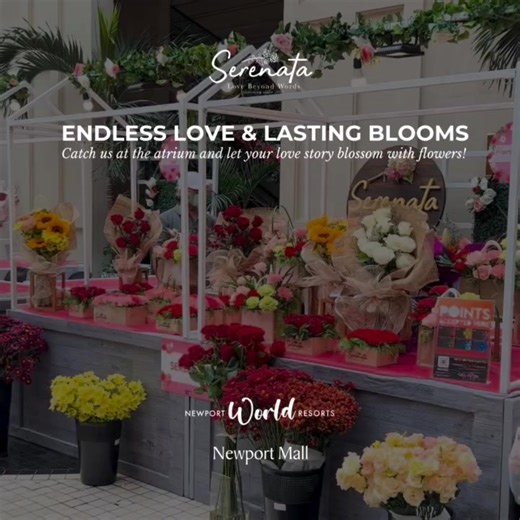 Love is in the air! Make this season even more special with fresh flowers and elegant floral bouquets from Serenata Floral Studio. Visit their booth at The Plaza, Newport Mall from February 13 to 15. Celebrate Valentine’s with a romantic ambiance and unforgettable moments, paired with exclusive deals, only at #NewportWorldResorts. | Newport World Resorts