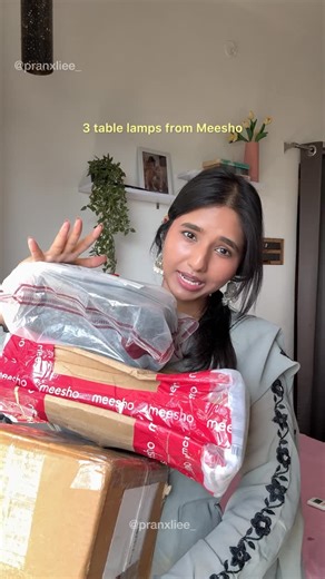 Pranali on Instagram: "Last one blew my mind 🤌🏻✨ You won’t get the links if you’re not following me 🙅🏻‍♀️ [ meesho, meesho finds, meesho home finds, meesho table lamp, table lamps, aesthetic table lamps, beautiful table lamp, haul, meesho haul, unboxing, home finds, lighting, home decor, useful, aesthetic light, viral products, cute, room decor ] #meesho #homedecor #homefinds #decorfinds #giftideas #aestheticlights #fyp #explorepage✨ #productreview #newreel #newproduct #cutefinds #nightlight