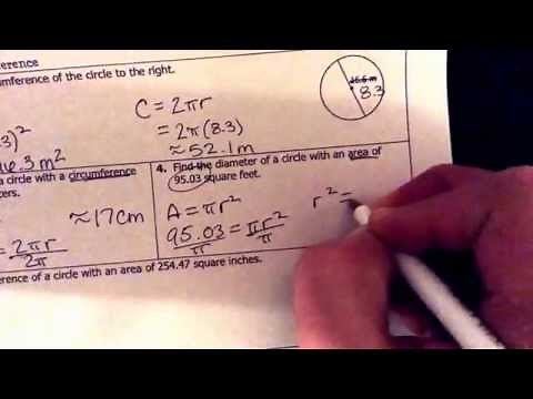 Circle Unit Review page 1 (parts of circles, area, circumference, and arc measure)
